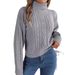 2025 Autumn Winter Casual High Neck Cable Knit Long Sleeve Pullover Sweater Women's Fashion_voghion.com