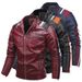 Lederjacke im Motorradstil für Herren, Winterjacke mit Fleecefutter, lässiger und vielseitiger Herrenmantel aus PU-Leder, Stehkragenjacke_voghion.com