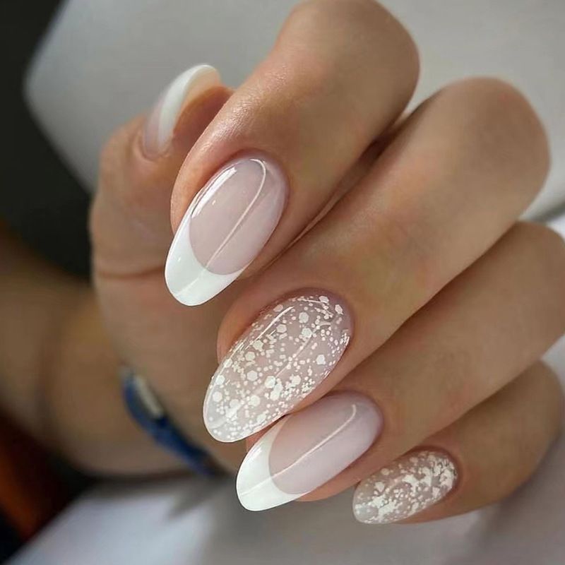 24 stuks hoofd ronde nepnagels met Frans ontwerp lange amandelroze liefde valse nageltips draagbaar acryl volledige cov_voghion.com
