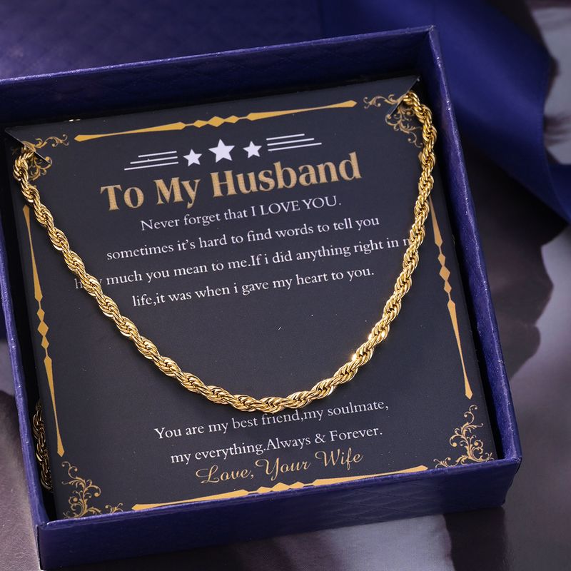 Fashion simple street simple twist chain partner husband gift box card packaging long necklace 60cm_voghion.com