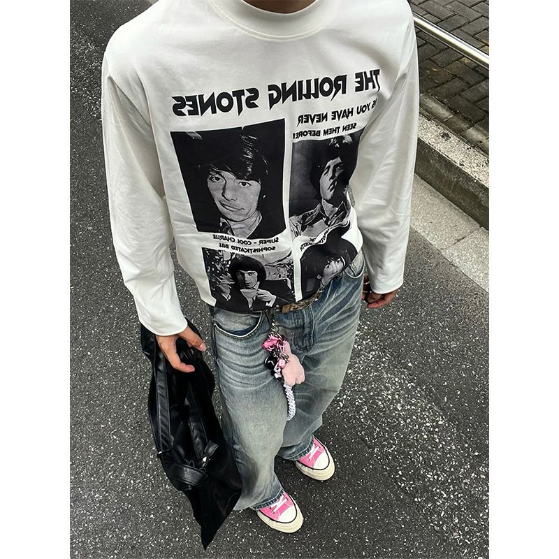 Erkekler İçin Cleanfit Retro Portre Bantlı Uzun Kollu Tişört, Sonbahar Lüks Yuvarlak Yakalı Kapüşonlu Üst_voghion.com