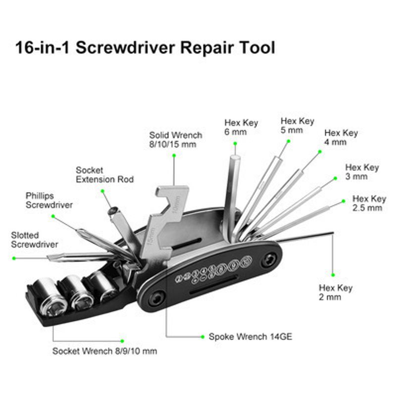 Bicycle Tire Set / Bike Repair Tool Kit 15-in-1 16-in-1 Maintenance_voghion.com