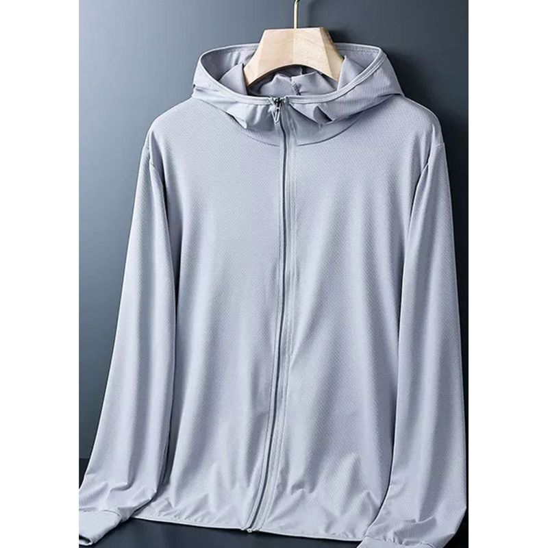 Unschlagbare Qualität Sommer Herren Ice Silk Sonnenschutz Dünn, Trendy, Outdoor Schnell Trocknende Kapuzenkleidung, Einfarbig, Einfache Jacke_voghion.com