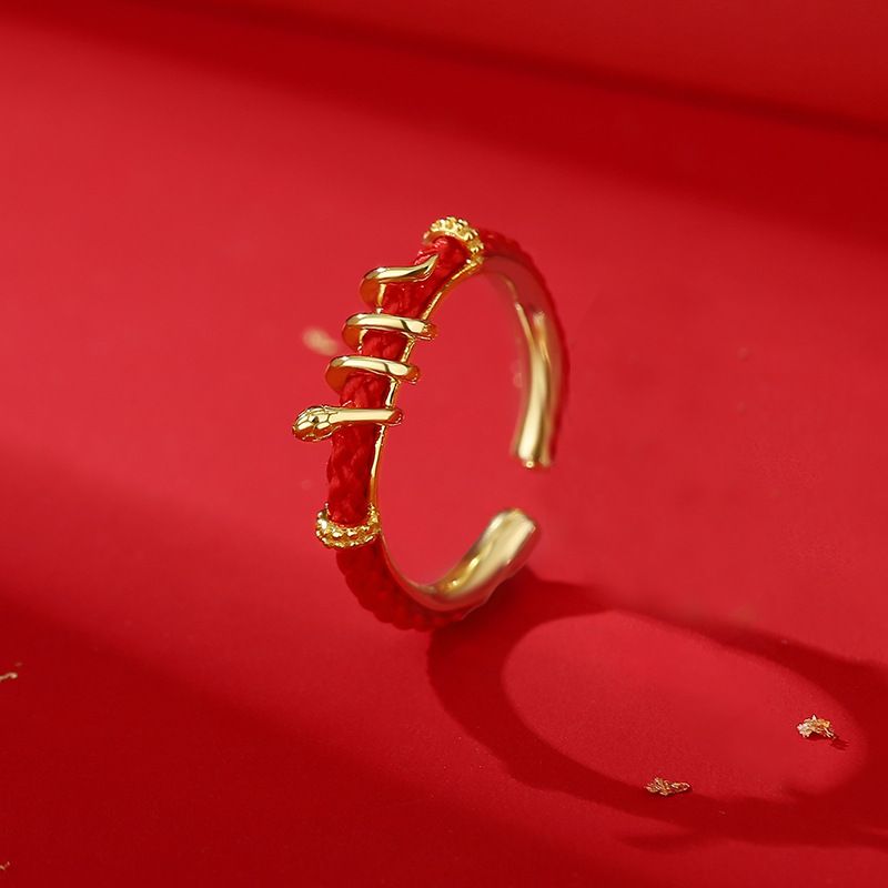 Srebrny pierścień z chińskim wzorem Chic New Chinese Life Snake Year Ancient Style Fu Word Red Rope_voghion.com