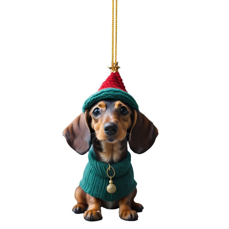 Christmas fun dachshund car decoration pendant acrylic flat car interior pendant_voghion.com