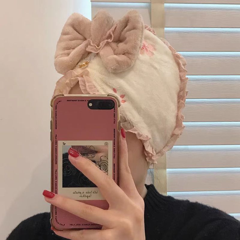 Butterfly Knot Embroidered Cherry Blossom Absorbent Soft Home Student Shower Cap Head Wrap Bath Quick-Dry Hair Towel_voghion.com