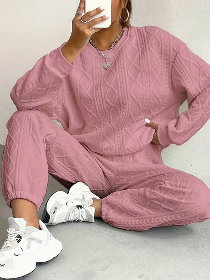 Frühlings-Strickpullover- und Jogger-Set – gerippter Häkelpullover + Hose mit elastischen Bündchen (S-XXL, lässige Loungewear für Damen)_voghion.com