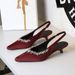 Pointed Low-heeled Shoes, Light-mouth Back Strap, Satin Women's Shoes, Rhinestone Chain, Empty Wine Glass And Comfortable Single Shoes._voghion.com