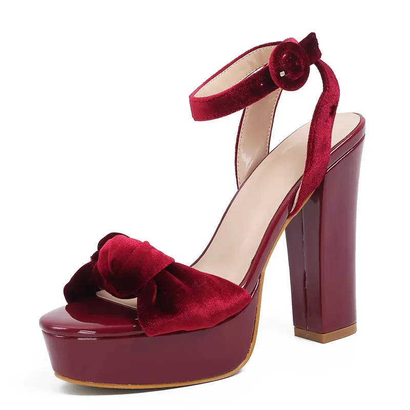 Japanische Schleifen-Sommerwind-Sandalen mit süßem Charakter, Knopf, dicker Sohle, wasserdicht, Plateau-High-Heel für Damen_voghion.com