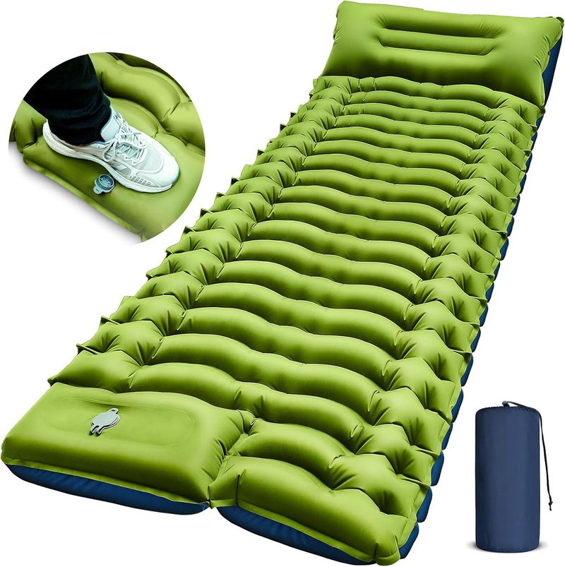 Kampeerslaapmat, ultralichte kampeermat met kussen, ingebouwde voetpomp, opblaasbare slaapmatten, compact voor kamperen, wandelen, reizen, tenten_voghion.com