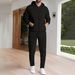 Men's Clothing Waffle Knit Hoodie & Jogger Set - Zip-Up Fleece Tracksuit For Winter, Casual Loungewear (Black/ Grey/ Khaki) - S-XXXL_voghion.com