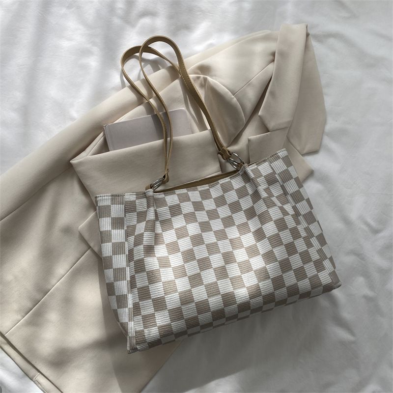 Checkerboard large capacity fashion handbag all match ins one shoulder underarm bag tote bag trend_voghion.com