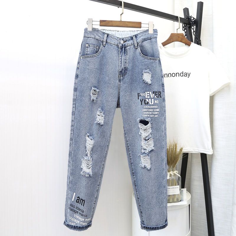 Women's Clothing Large Size Ripped Jeans Nine Point Pants Loose Harem Pants_voghion.com