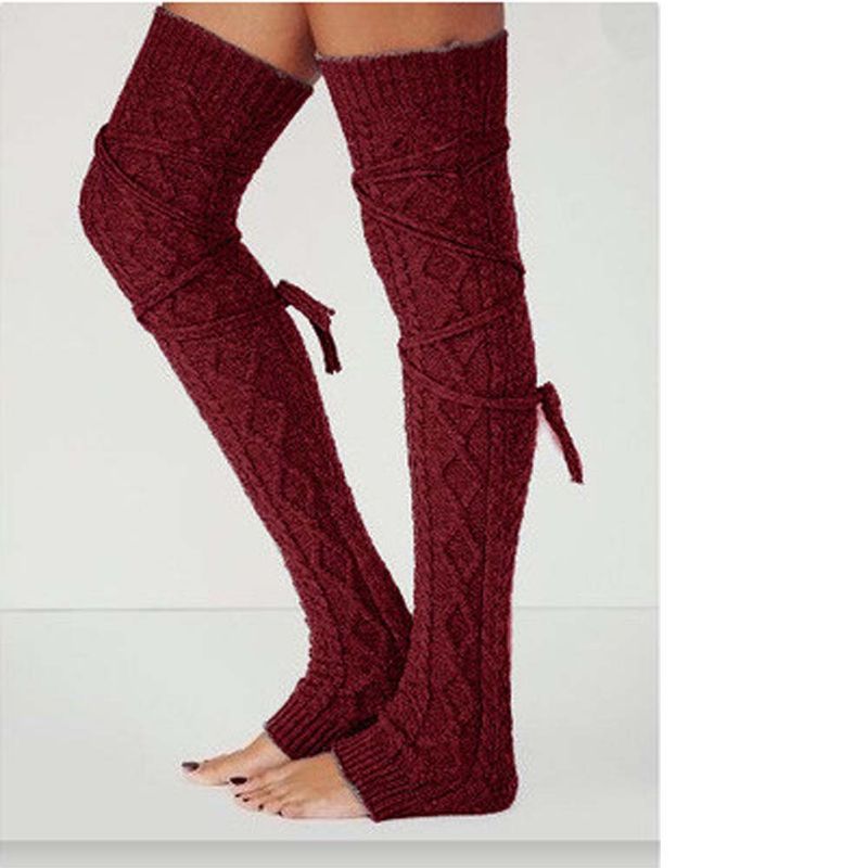 Unisex Uzun örme yün çorap Yığın çorap askısı bacak ısıtıcıları ayak ısıtıcıları_voghion.com
