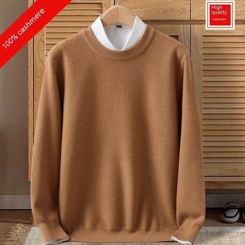 100% Cachemira Engrosada Otoño e Invierno Moda Ordos City Suéter de Lana Jersey con Parte Inferior para Ropa de Hombre_voghion.com