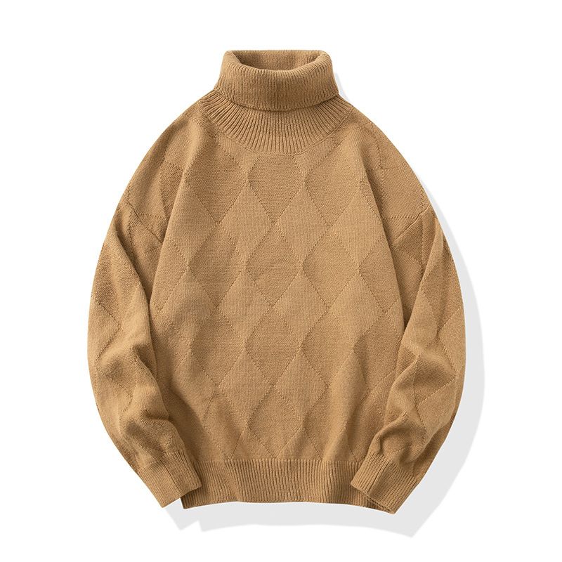 Pull homme automne et hiver nouveau style tendance américaine mode ample décontracté col montant couleur unie confortable_voghion.com