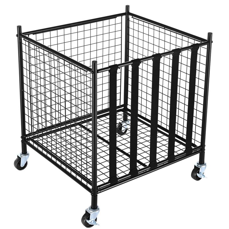 VEVOR Rolling Sports Ball Storage Cart, Lockable Basketball Cage With Elastic Straps, Sport Equipment Holder Organizer For Indoor Outdoor, Steel Storage Rack For Garages, Playgroup, Gym And Schools_voghion.com