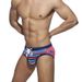Slip da spiaggia a triangolo rosso sexy da uomo UXH, con stampa a patchwork davanti e dietro a righe._voghion.com