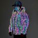 Abbigliamento maschile cappotto di cotone riflettente colorato tascabile tridimensionale cappotto di cotone con cappuccio luminoso color arcobaleno cappotto di cotone di grandi dimensioni_voghion.com