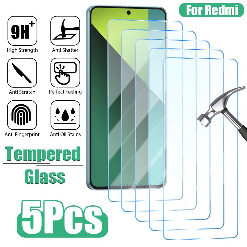 5 pezzi di vetro temperato per Note 13 14 12 11 10 8 Pro Plus 5G 10S 11S 12S Pellicola protettiva per schermo per Redmi 14C 13C 12C 10C 9_voghion.com