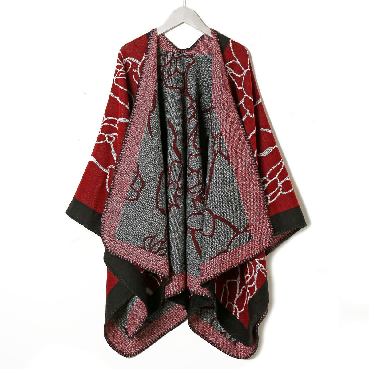 Mantella oversize ispessita in stile folk autunnale e invernale, sciarpa calda turistica del lago salato Chaka Xizang Qinghai, mantello da donna_voghion.com