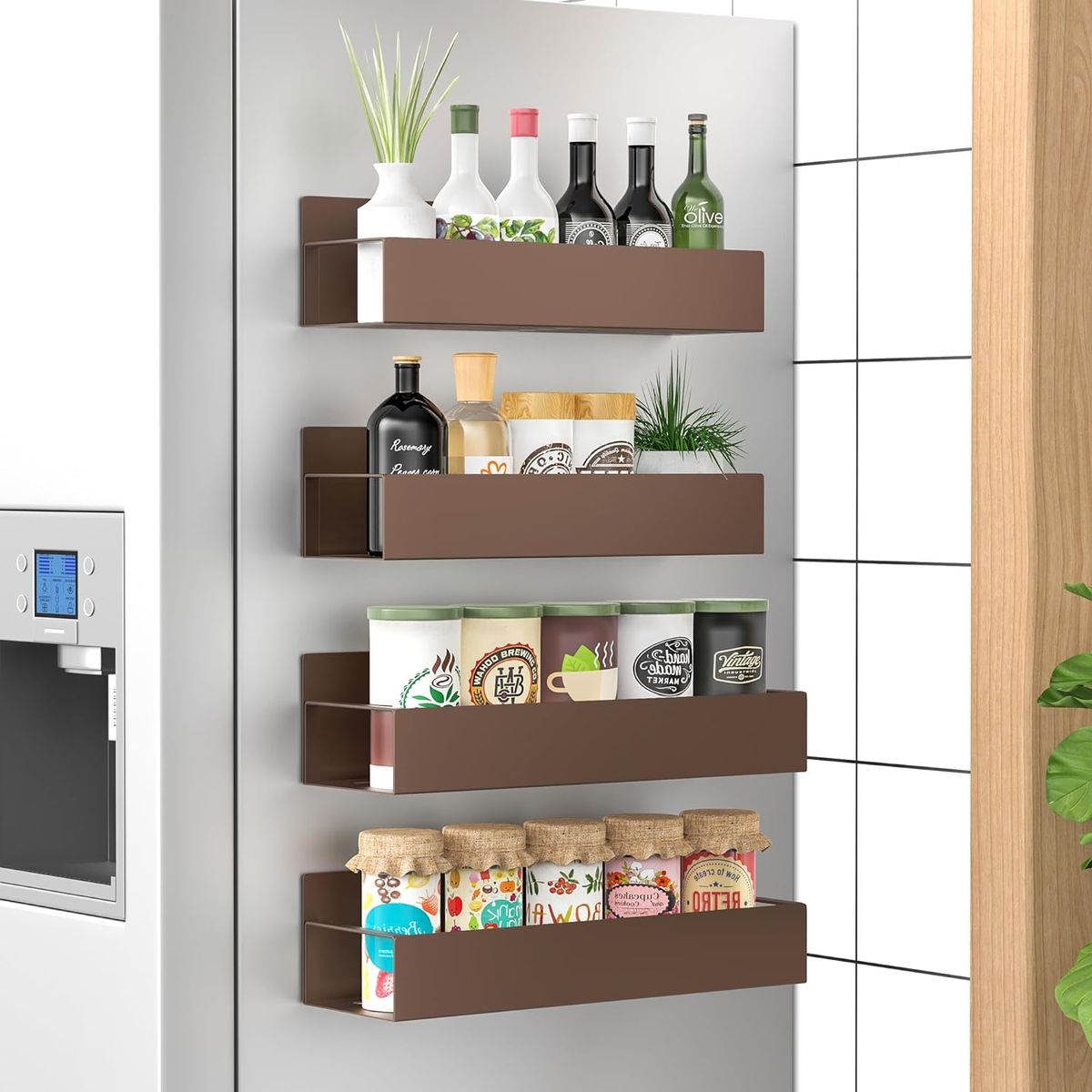 4 Pack Magnetic Spice Storage Rack Organizer for Refrigerator and Oven, Black Fridge Organizers and Storage_voghion.com