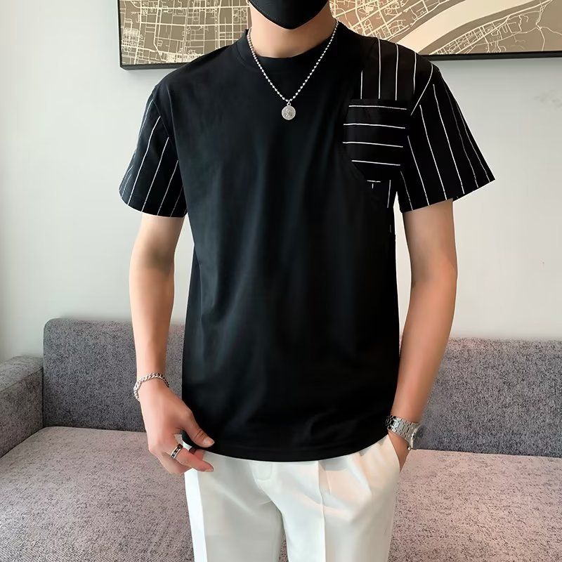 Herrkläder T-shirt herr sommar ny stil fashionabel personlighet färgmatchning bekväma och andas avslappnade mångsidiga toppar_voghion.com