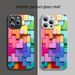 Heiße 3D-Regenbogen-Tetris-Block-Telefonabdeckung für iPhone 11 12 13 Pro Max X XR XSMax 8 14 Plus Stoßstangenhülle aus gehärtetem Glas_voghion.com
