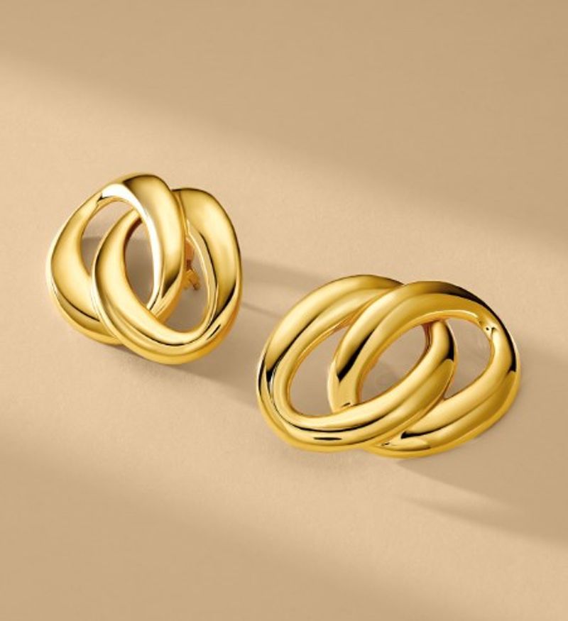 1 paio di orecchini a bottone ovali in lega placcati in oro 14k, stile semplice e casual_voghion.com