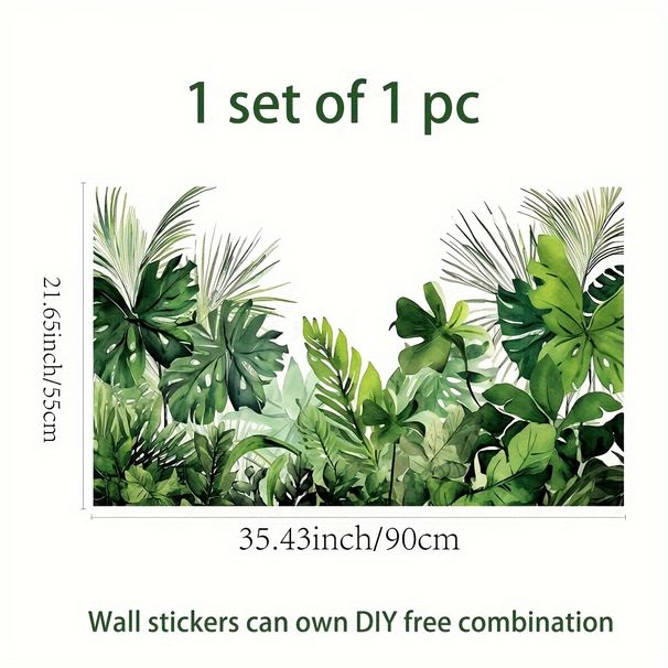 Adesivi murali con motivo a foglie di tartaruga tropicale verde ad acquerello per camera da letto, soggiorno, armadi, guardaroba e altre scene._voghion.com