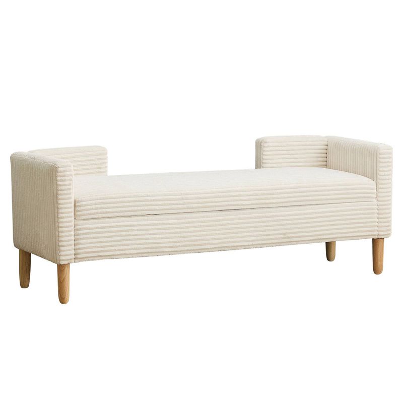 65.35" Wide Corduroy Storage Bench With Armrests, Backrest & Two Bolster Pillows – Soft Upholstered Seat With Hidden Storage_voghion.com