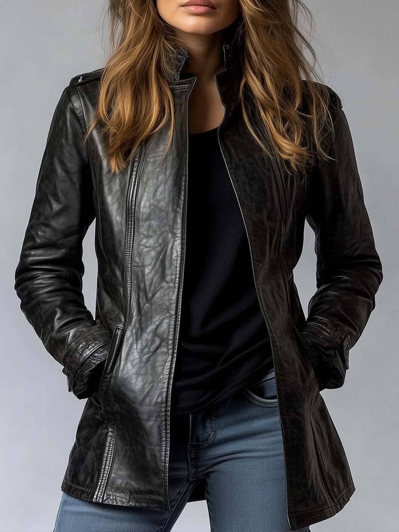 ​​"Women's Slim Fit PU Leather Jacket – Stylish Motorcycle-Inspired Coat, Versatile & Casual Outerwear For Everyday Wear"​​_voghion.com