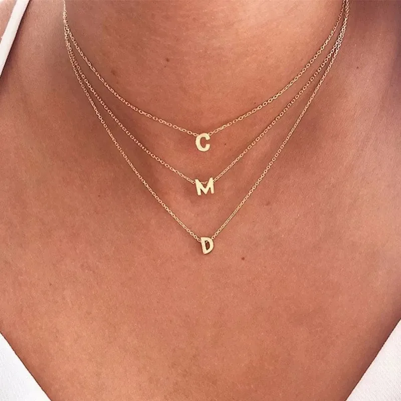 Pronta consegna Moda Piccola Iniziale Oro Argento Colore Collana in Acciaio Inossidabile per Donne Lettera A-Z Choker Catena Ciondolo Gioiello Regalo_voghion.com