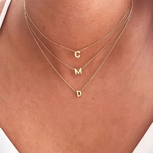 Pronta consegna Moda Piccola Iniziale Oro Argento Colore Collana in Acciaio Inossidabile per Donne Lettera A-Z Choker Catena Ciondolo Gioiello Regalo_voghion.com