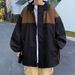 Unisex Retro Color-Block Windbreaker – Lightweight Water-Resistant Workwear Jacket With Hood (Black/Brown/Green)_voghion.com