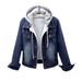 Women's Denim Jacket With Fleece Lining Style Slim Fit Hooded Coat, Casual Long Sleeve Short Crop Top For Students & Work (S-5XL)_voghion.com
