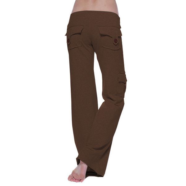 Pantaloni da yoga con tasca e bottone in vita elasticizzata da donna_voghion.com