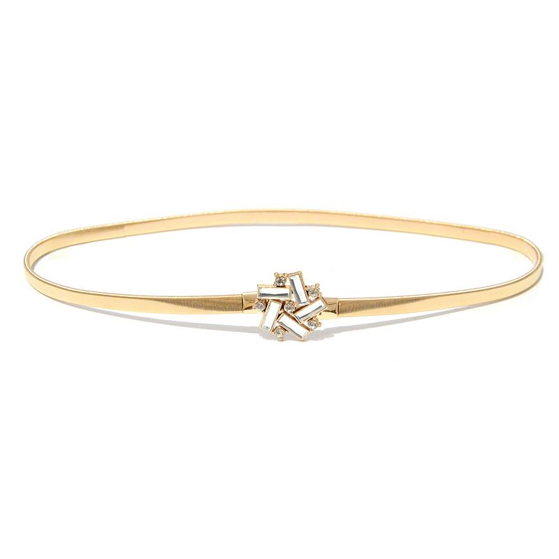New Metal Elastic Waist Chain Women's Water Diamond Flower Inlaid Decorative Belt with Gold Simplicity and Versatility_voghion.com