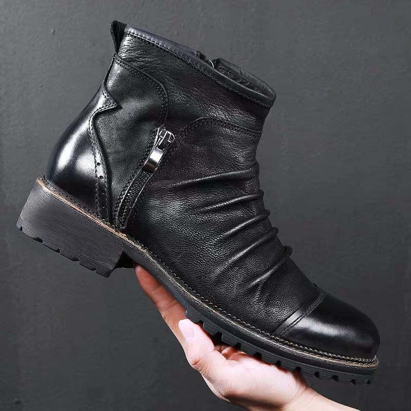   Bottes de cowboy rétro, bottes en cuir trois pièces montantes Martin bottes courtes pour hommes_voghion.com