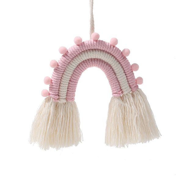 Gewebter Regenbogen-Anhänger Babyzimmer-Dekoration kreatives Zuhause süßer rosa Fellball Regenbogen gewebt Wandbehang Geschenk_voghion.com