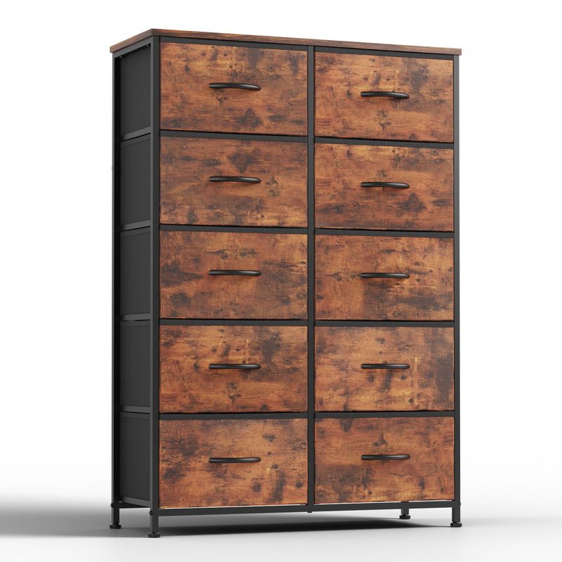 Bedside Table For Bedroom With 10 Fabric Drawers Storage Cabinet Steel Frame Closet For Clothes Storage Display Cabinet_voghion.com