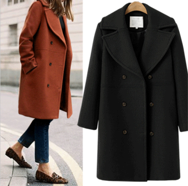 Autumn and winter large size women's woolen coats women's double-breasted mid-length windbreaker woolen coat _voghion.com