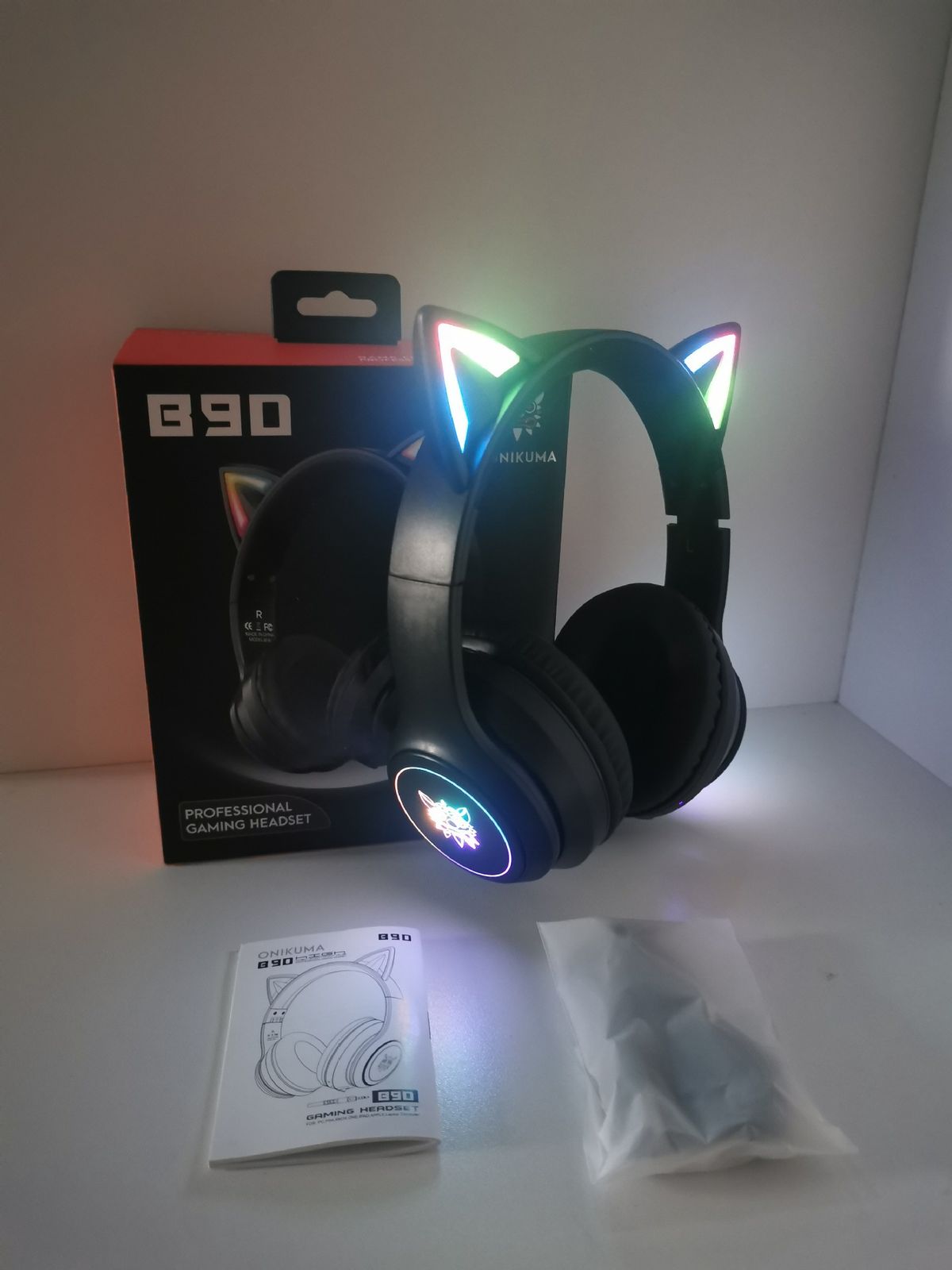 Onikuma K9 Bluetooth austiņas ar kaķa auss efektu, salokāmas bezvadu datorspēļu trokšņu samazināšanas e-sporta austiņas ar mikrofonu_voghion.com