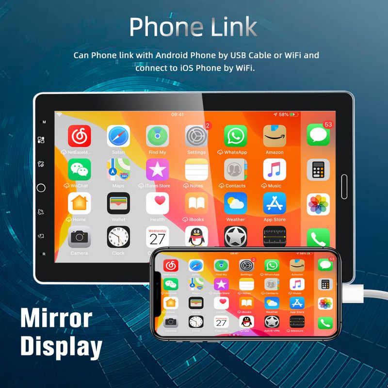 Navegador automotivo de 10,1 polegadas, reprodutor MP5, chamada de voz Bluetooth, interconexão de telefone celular Carplay, máquina multifuncional_voghion.com