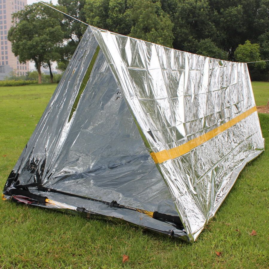 Tenda di sopravvivenza di emergenza e coperta spaziale combinate - Rifugio termico riflettente portatile per il primo soccorso all'aperto e la preparazione ai disastri_voghion.com