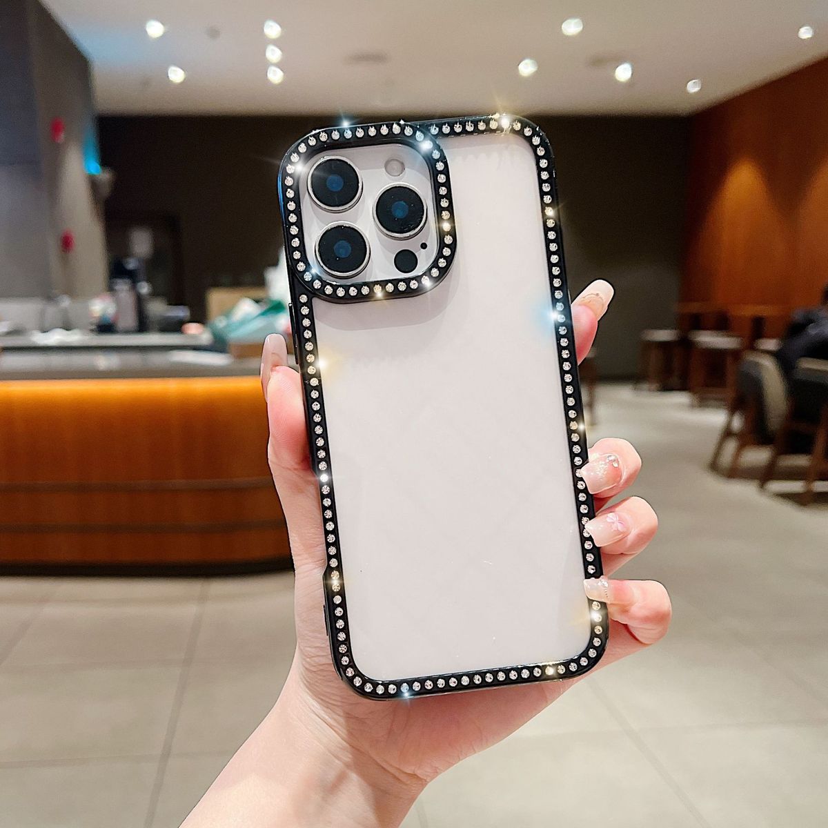 Phone Case & Covers Applicable To IPhone16PROMAX New Frame Diamond Mobile Phone Case Flash Diamond Transparent Protective Cover_voghion.com