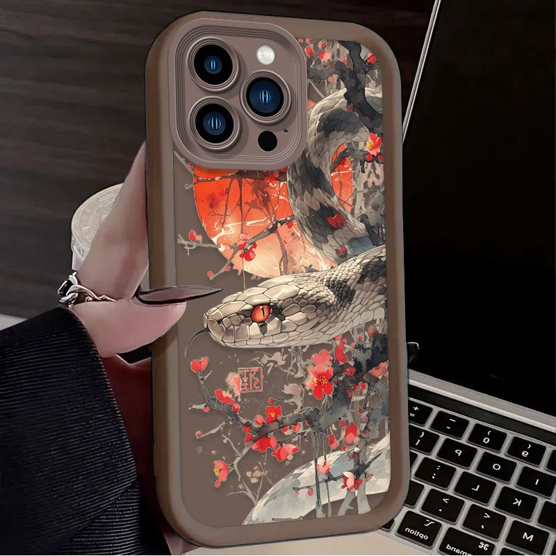 Red Moon Flower Snake Phone Case For IPhone 16 15 14 13 12 11 Pro Max X XS X S Max XR SE 2020 7 8 Plus Iphone16 Matte Back Cover_voghion.com