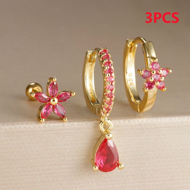 Nuovo fiore orecchini di diamanti impilabili orecchini a goccia set orecchini 3 pezzi set combinato per le donne_voghion.com