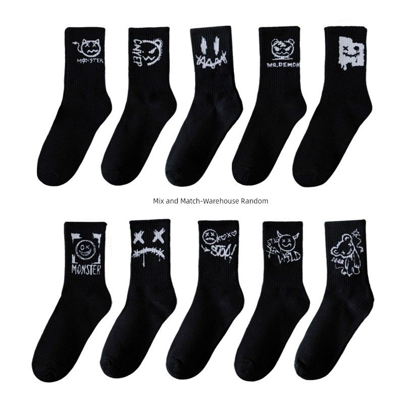 Grie Lovers' Sports Basketball Baumwolle Herbst und Winter Schwarz Weiß Lange Herren Kniestrümpfe_voghion.com