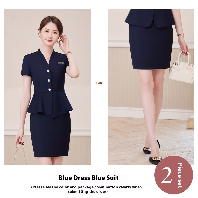 Costum profesional cu mânecă scurtă, Management hotelier de vară pentru femei, Manager recepție, Magazin de bijuterii cu îmbrăcăminte de lucru_voghion.com